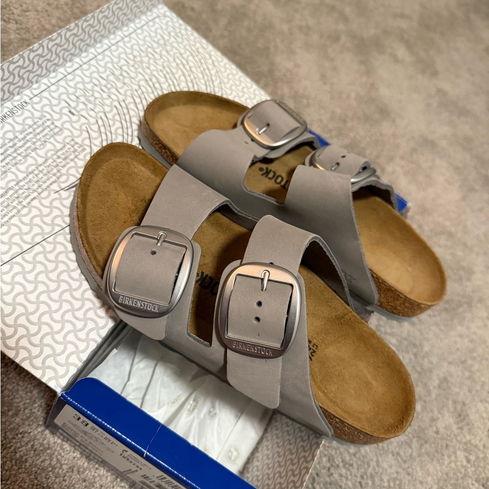 Brand New Birkenstock Arizona Big Buckle Dove Gray Sandals Size 38 Narrow